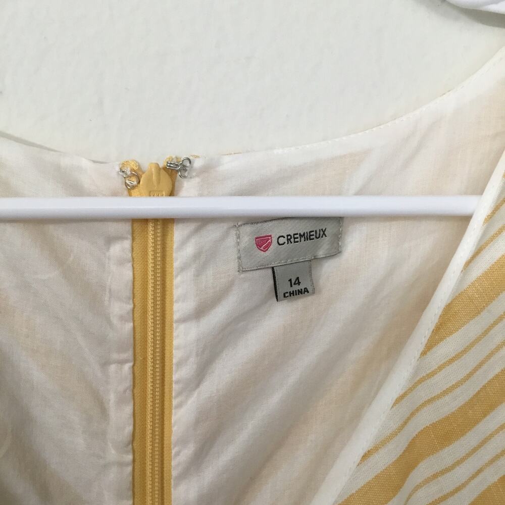 CREMIEUX Dress Tiered Maxi Sundress V Neck Linen Cotton Yellow Ivory Sz 14 - Picture 3 of 7